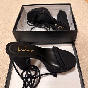 Lulu's Black Heeled Sandals Elegant Strappy Design